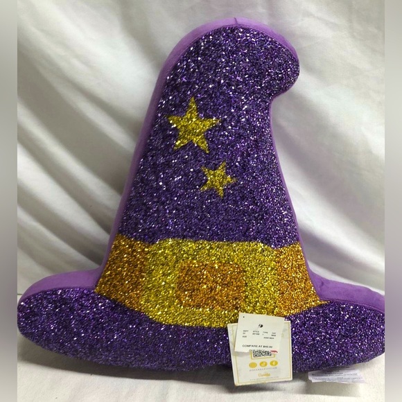 NWT Sparkles Home Luminous Rhinestone Purple Witch Hat Pillow - Picture 1 of 2